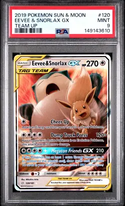 Eevee & Snorlax GX 120/181 Pokemon Sun & Moon Team Up Tag Team #120 MINT PSA 9 - Image 1