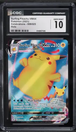 2021 Pokemon Celebrations Surfing Pikachu VMAX #009 CGC 10 - Image 1