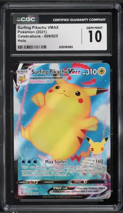 2021 Pokemon Celebrations Surfing Pikachu VMAX #009 CGC 10 - Image 1