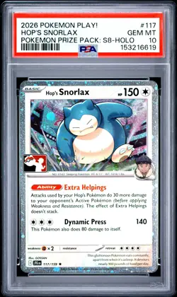 2026 POKEMON PLAY! POKEMON PRIZE PACK: SERIES 8 HOLO #117 HOP'S SNORLAX PSA 10 - Image 1