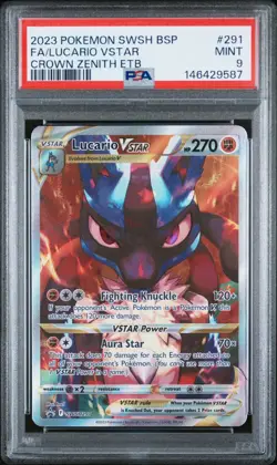 2023 POKEMON SWSH CROWN ZENITH ELITE TRAINER BOX FULL ART/LUCARIO VSTAR PSA 9 - Image 1