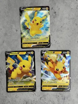 Pikachu V Pokemon Card Bundle Lot Of 3 Near Mint - Image 1