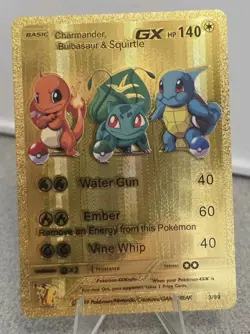 Pokemon Charmander Bulbasaur Squirtle GX Gold Foil Fan Art Collector Card TCG - Image 1