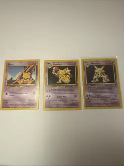 Pokemon Card TCG Alakazam 001/102 Holo & Kadabra 32/102 & Abra 43/102 MP/HP 1999 - Image 1