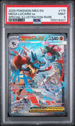 2025 POKEMON MEGA EVOLUTION SPECIAL ILLUSTRATION RARE #179 MEGA LUCARIO EX PSA 9 - Image 3