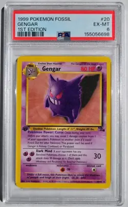 Pokemon 1st Edition Gengar PSA 6 EX-MT 1999 Vintage Fossil Rare Pokemon Card #20 - Image 1