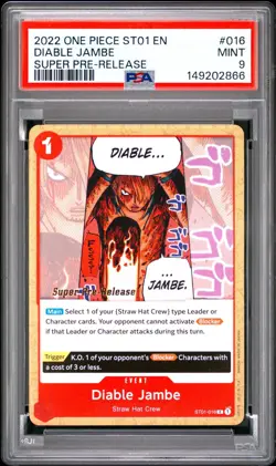2022 ONE PIECE SUPER PRE RELEASE ST01-016 DIABLE JAMBE PSA 9 MINT - Image 1