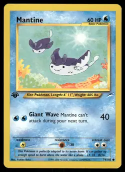 Pokemon Cards Mantine 74/105 1st Edition Neo Destiny Common NM *10 - Image 1