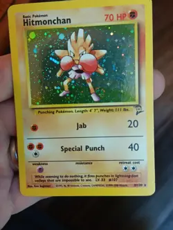 Pokemon TCG Hitmonchan Base Set 2 Holo Unlimited Rare Card 8/130 Swirl! - Image 1