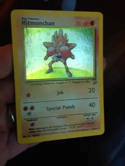Pokemon TCG Hitmonchan Base Set 2 Holo Unlimited Rare Card 8/130 Swirl! - Image 2