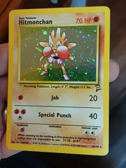 Pokemon TCG Hitmonchan Base Set 2 Holo Unlimited Rare Card 8/130 Swirl! - Image 3