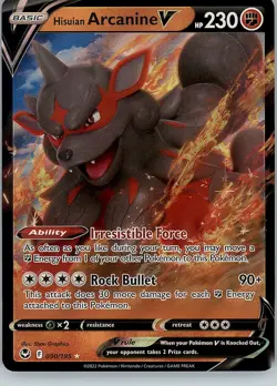 Hisuian Arcanine V 090/195 Holo - Pokemon SWSH12: Silver Tempest (1) - Image 1
