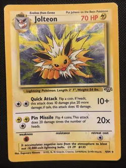 Pokemon TCG Jolteon Jungle 4/64 Holo Unlimited Holo Rare HP - Image 1