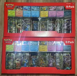 Pokemon Prismatic Evolutions 8 Mini-Tins w Promo Cards Costco 2 Pack (32 Packs) - Image 1