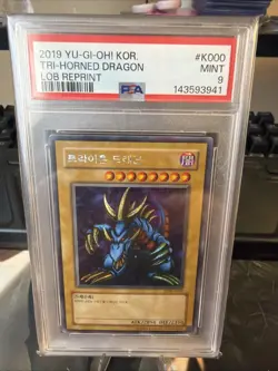 2019 Yu-Gi-Oh! KOR. Tri-Horned Dragon LOB Reprint PSA 9 Mint - Image 1