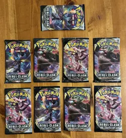 9 Rebel Clash Booster Packs, Factory Sealed, Pokemon Sword & Shield, Unsearched - Image 1