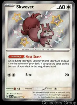 SKWOVET 205/091 SHINY RARE PALDEAN FATES POKEMON NEAR MINT - Image 1