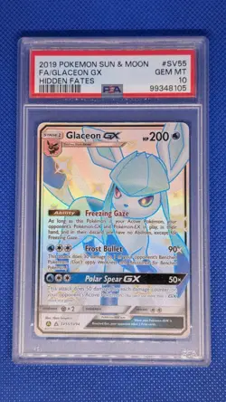 2019 Pokemon S&M Hidden Fates Shiny Vault Glaceon GX Full Art SV55/SV94 PSA 10 - Image 1
