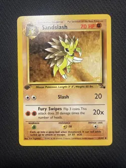 1999 POKEMON TCG FOSSIL SET 1ST EDITION SANDSLASH CARD 41/62 NM - Image 1