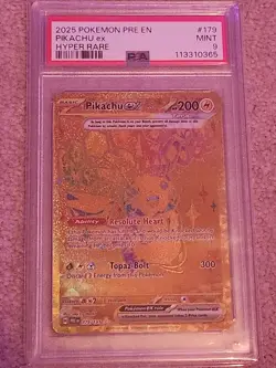 Pokemon 2025 Pikachu ex 179/131 Gold Hyper Rare Prismatic Evolutions PSA 9 - Image 1