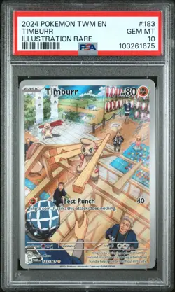Pokemon TCG Timburr 183/167 Twilight Masquerade Illustration Rare Card - PSA 10 - Image 1