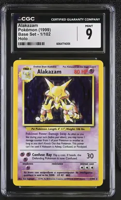 CGC 9 MINT Alakazam 1999 Base Set 1/102 Holo Pokemon Card - Image 1
