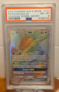 2018 POKEMON SUN & MOON CELESTIAL STORM SECRET #177 FULL ART/RAYQUAZA GX PSA 8 - Image 1
