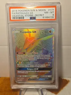2018 POKEMON SUN & MOON CELESTIAL STORM SECRET #177 FULL ART/RAYQUAZA GX PSA 8 - Image 3