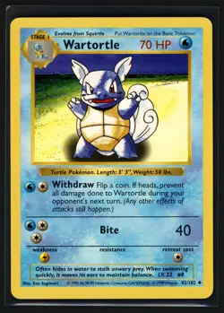 Pokemon Wartortle 42/102 Base Set Shadowless WOTC 1999 Moderately Played - Image 1