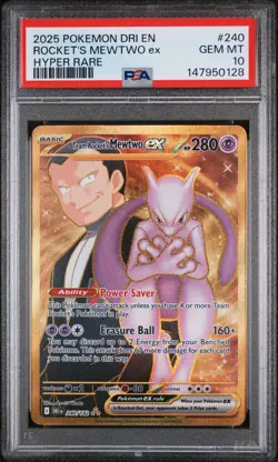 2025 POKEMON DRI EN-DESTINED RIVALS HYPER RARE TEAM ROCKET'S MEWTWO EX PSA 10 - Image 1