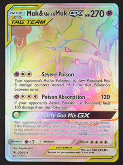 2019 Muk & Alolan Muk GX 220/214 Tag Team Unbroken Bonds Pokemon TCG Rainbow - Image 1