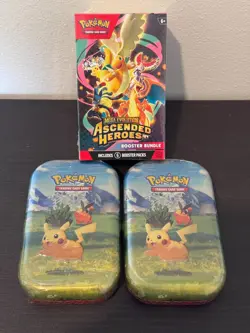 Pokemon TCG Ascended Heroes Booster Bundle + 2 Pikachu Mini Tins Sealed Lot - Image 1