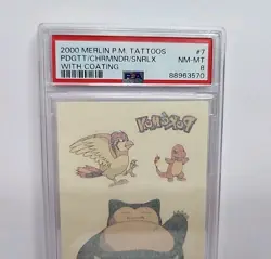 PSA 8 Pidgeotte Charmander Snorlax 2000 Pokemon Merlin Tattoo 7 / 20 Graded - Image 2