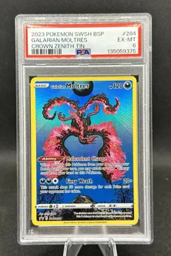 2023 Pokemon SWSH Black Star Promo Crown Zenith Tins #284 Galarian Moltres PSA 6 - Image 1