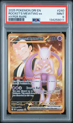 2025 Pokemon Sv10 Destined Rivals Team Rocket's Mewtwo ex Hyper Rare Holo PSA 9 - Image 1