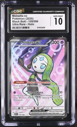 Meloetta EX 159/086 Ultra Rare Holo Black Bolt Pokemon CGC 10 Gem Mint - Image 1