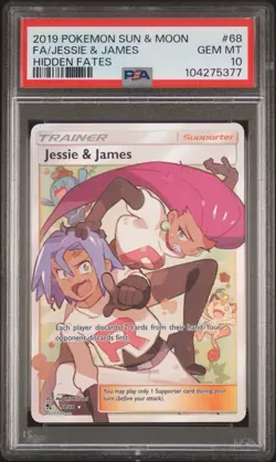 PSA 10 2019 Jessie & James #68 Hidden Fates FA Trainer Pokemon GEM MINT - Image 1