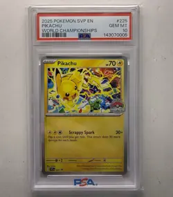 2025 POKEMON SVP EN-SV BLACK STAR PROMO WORLD CHAMPIONSHIP #225 PIKACHU PSA 10 - Image 1