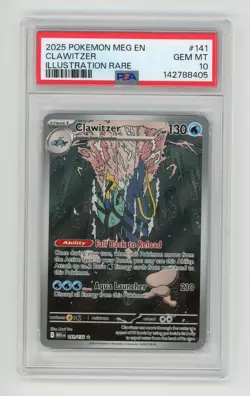 2025 Pokemon Mega Evolution Clawitzer Illustration Rare #141/132 PSA 10 GEM (CF) - Image 1