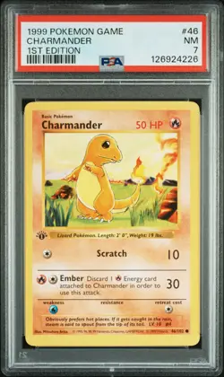 1999 POKEMON BASE SET 1ST EDITION #46 CHARMANDER PSA 7 - Image 1