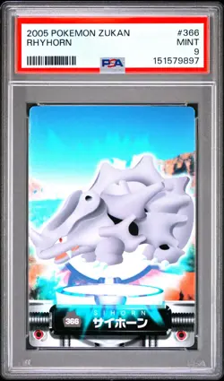 PSA 9 2026 CERT POP 2 RHYHORN 2005 CARDDASS POKEMON ZUKAN CARD #366 - Image 1