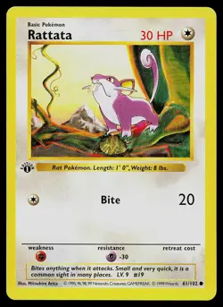 Pokemon Card - Rattata Base Set Shadowless 61/102 1st Edition Common - Image 1
