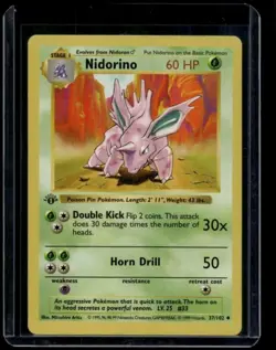 Pokemon TCG Nidorino 37/102 Base Set 1st Edition Shadowless MP A - Image 1