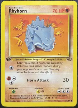 Pokemon TCG Rhyhorn 61/64 Jungle Set First Edition Common Vintage - Image 1