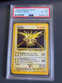 Pokemon TCG 1999 Base Set Unlimited Holo Zapdos 16/102 PSA 6 - Image 1