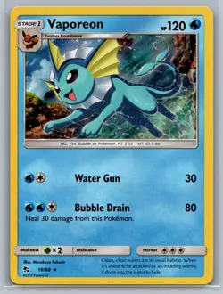 Pokemon TCG Vaporeon Hidden Fates 18/68 Holo Holo Rare - Image 1
