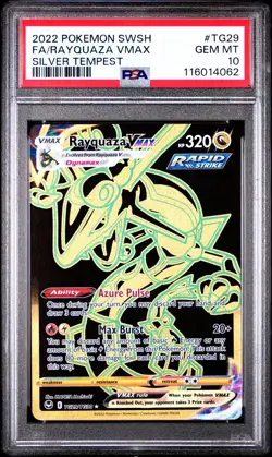 2022 POKEMON SWORD & SHIELD SILVER TEMPEST #TG29 FULL ART/RAYQUAZA VMAX PSA 10 - Image 1