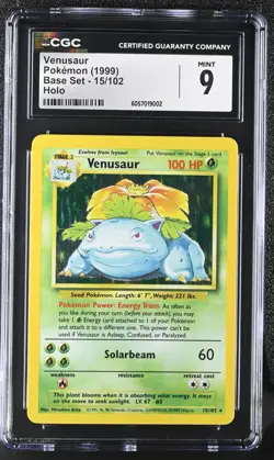 CGC 9 MINT Venusaur 1999 Base Set 15/102 Holo Pokemon Card - Image 1