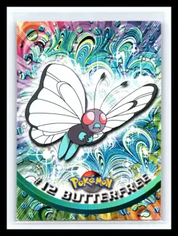 💥 BUTTERFREE 1999 Topps Pokemon TV Non Holo Animation 2nd Series Black Logo #12 - Image 1