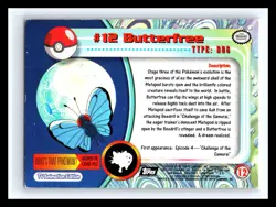 💥 BUTTERFREE 1999 Topps Pokemon TV Non Holo Animation 2nd Series Black Logo #12 - Image 2